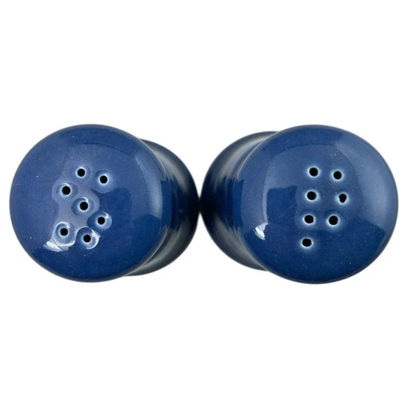 Longaberger Cornflower Blue Salt & Pepper Shaker Set w/ Black Wrought Iron Caddy - Picture 7 of 14